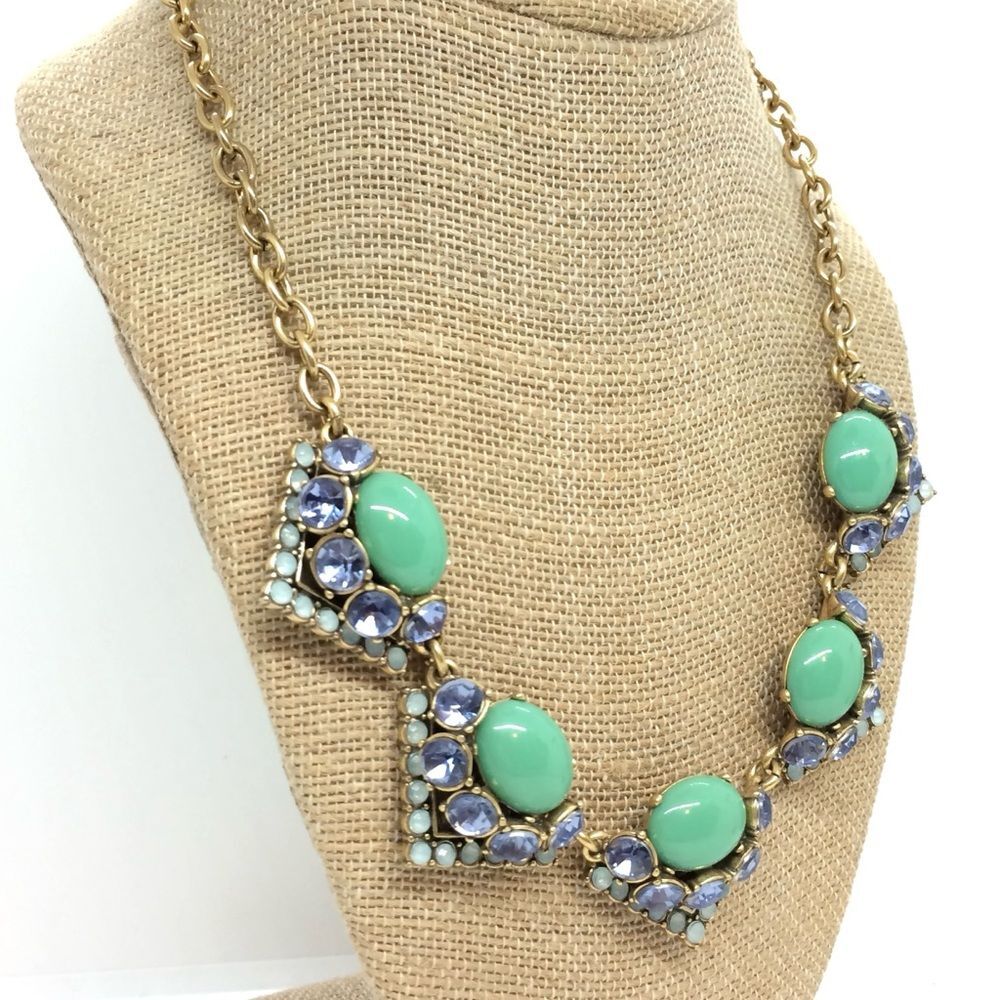 STELLA DOT NECKLACE Turquoise Purple Rhinestone Cabochon Tribal Glam - Picture 3 of 15